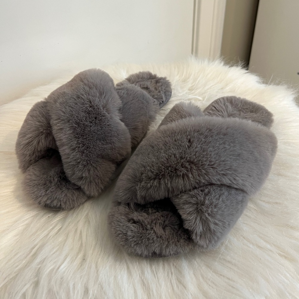 Furry slipper slides Loft